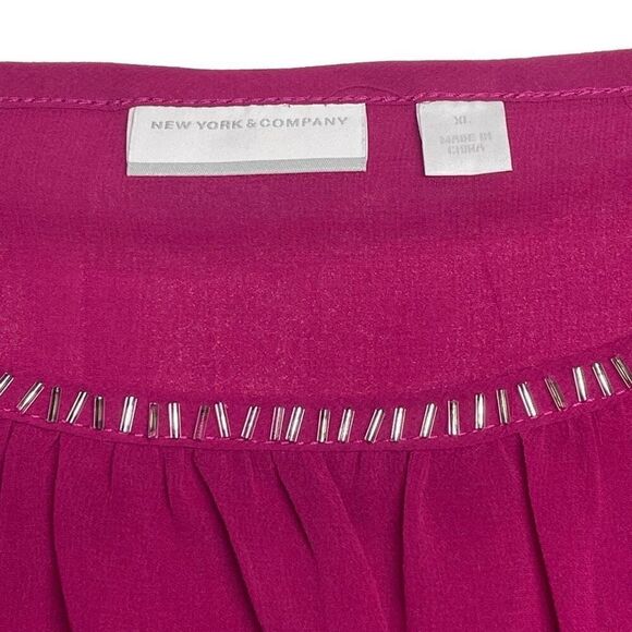 New York & Company Dark Raspberry Tulip Sleeve Embellished Top - Picture 5 of 9